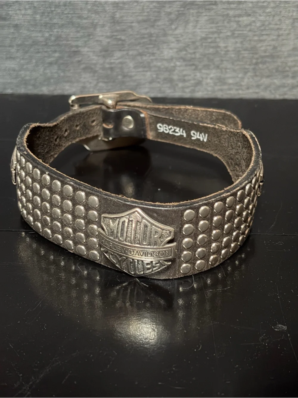 Harley-Davidson Black Leather Studded Dog Collar with Shield Emblem